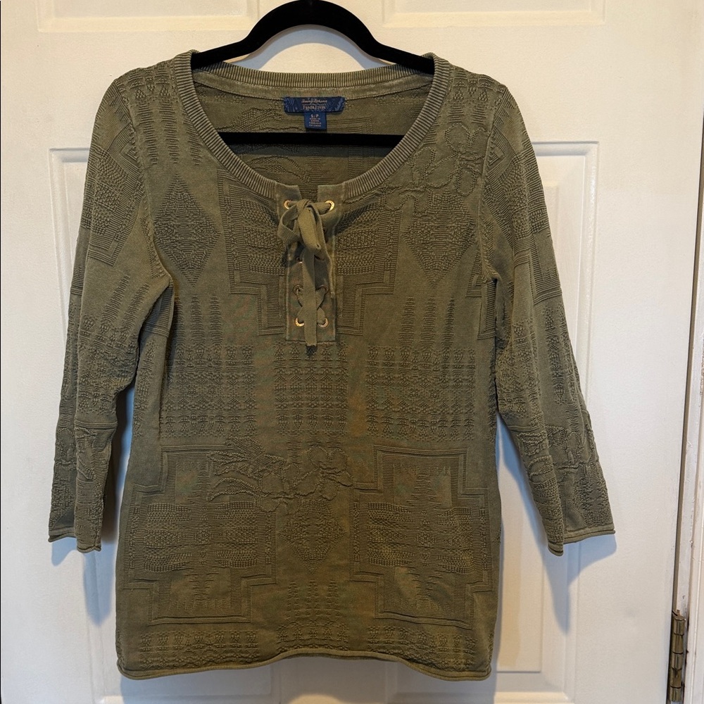 Tommy Bahama X Pendleton Colab 3/4 Sleeve Tie Front Top
